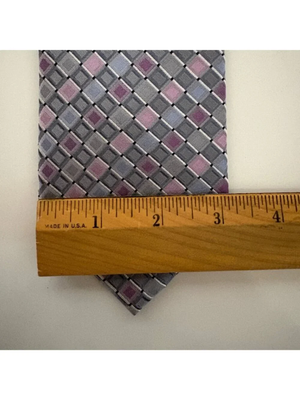 Kenneth Cole Silk Extra Long Tie Gray Pink Geometric Mens Necktie Office Formal